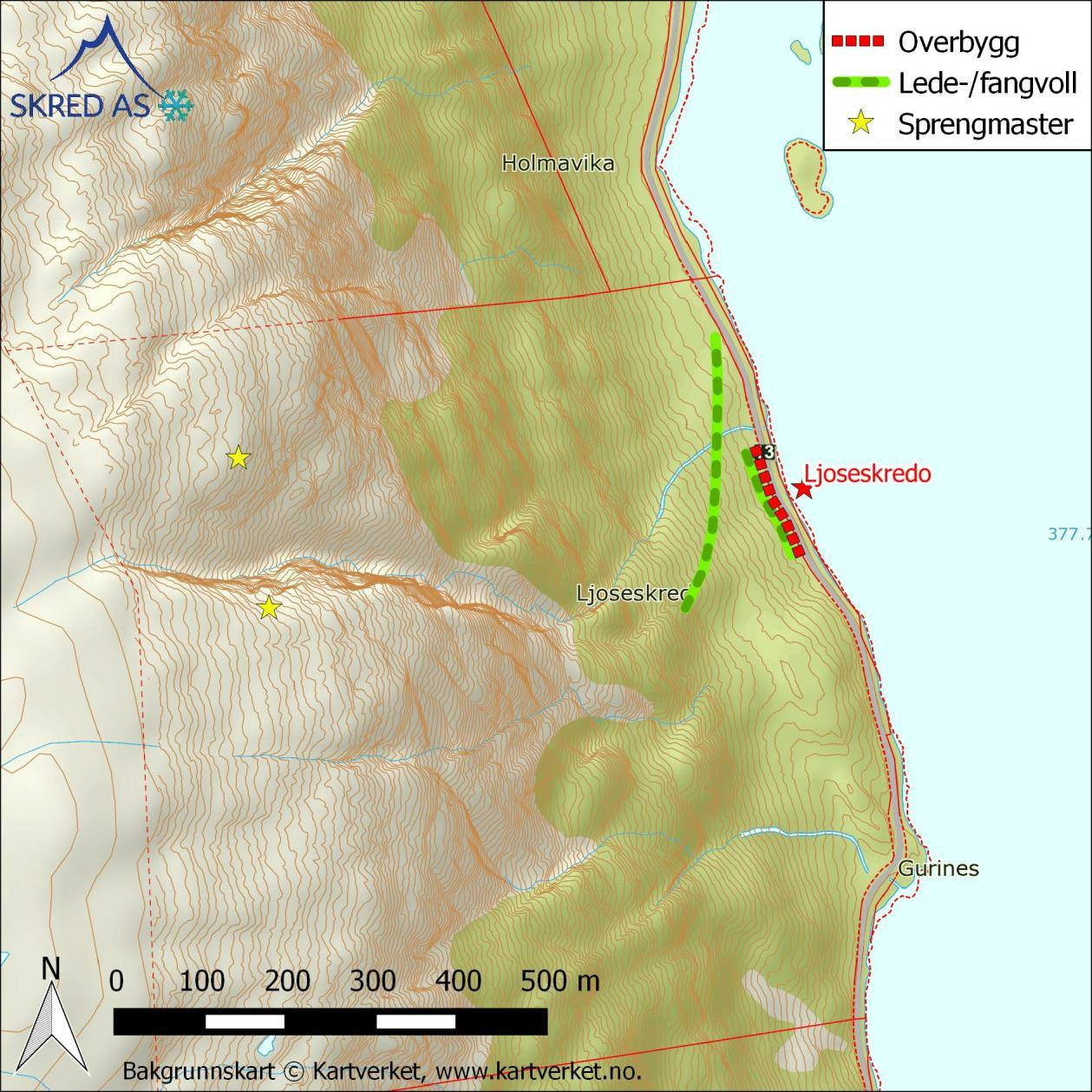 Oppdrag: 16032 Odda, Røldal - Skredfarevurderinger Rv13 Rapport: Sikringstiltak med kostnadsoverslag Dokument nr.: 16032-02-1. Dato: 2016-09-02 5 Ljoseskredo 5.