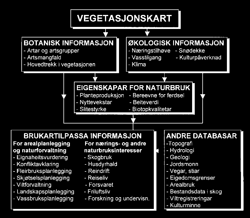 2.4 Bruk av vegetasjonskart Temakart: Informasjonen som ligger i vegetasjonskartet kan være tungt tilgjengelig uten botanisk og økologisk kunnskap.