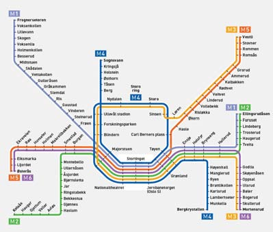 6 Tilbud og etterspørsel 2030 6.1 Ruteplan og nettanalyse Figur 6. Rutemodell for metronettet ca 2020, med Holmenkollbanen gjennomgående.