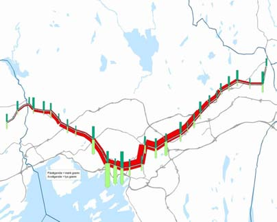 M5 Østerås Vestli Figur 24. Illustrasjon av påstigende, avstigende og belegg om bord på M5 mellom Østerås og Vestli i morgenrush.