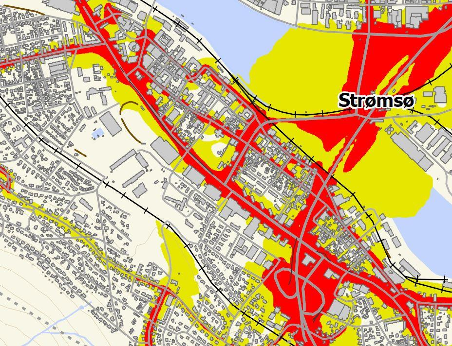 Støysonekart med Eiendommen inntegnet med svart stiplet strek. 4 Alternative veivalg Det er flere muligheter og kombinasjoner for eiendommen, men som i hovedsak fordeler seg på 3 hovedstrategier.