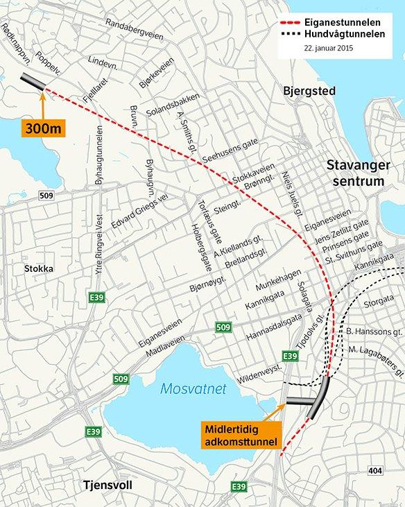 14 Figur 9 Kartet viser plasseringen av de to nye tunellene som skal bygges og stå ferdig rundt 2020. Illustrasjon: Statens vegvesen, http://www.vegvesen.no/vegprosjekter/ryfast.