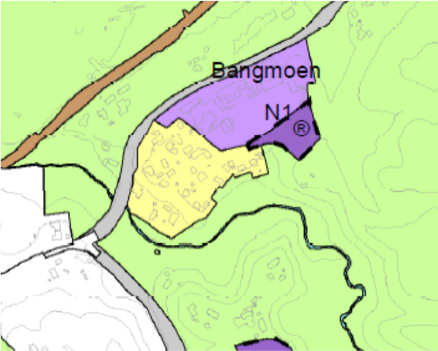 Generelle opplysninger Betegnelse på plankartet Kartutsnitt fra kommunedelplan Tynset tettsted 2015-2027 N1 Navn/stedsbeskrivelse Bangmoen Nytt arealformål Næring Størrelse Ca.