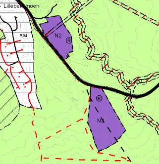 Generelle opplysninger Betegnelse på plankartet Kartutsnitt fra kommunedelplan Tynset tettsted 2015-2027 N2 og N3 Navn/stedsbeskrivelse Hugudalsmoen Nord og Sør Nytt arealformål Næring Størrelse N2