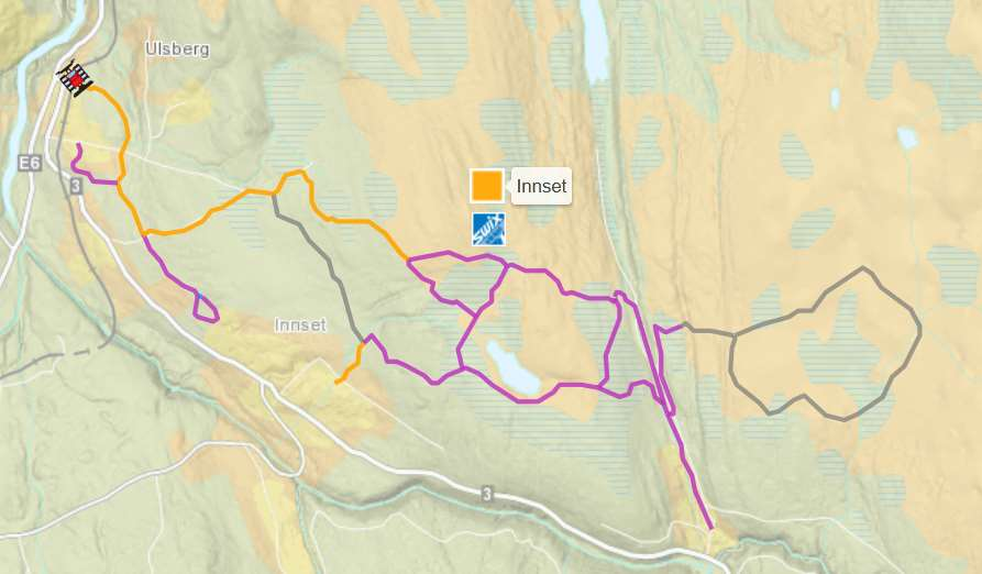 Figur 3 Løyper på Berkåk (skisporet.