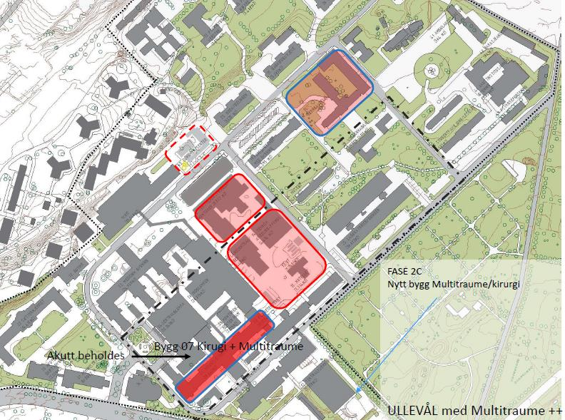 Fase 2A Ny teknisk infrastruktur må ferdigstilles og idriftsettes før bygg 13, 14 og 15 kan rives.