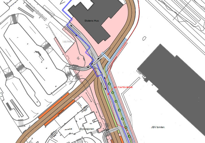 1.1 hovedsakelig til godsterminalen og ADO. Det er også varelevering i tilknytning til Vincens Lunges gate bak Bygarasjen. 3.