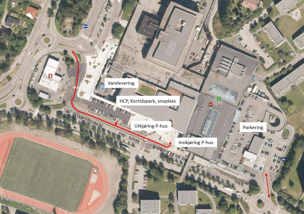 Figur 24 Illustrasjonsplan av reguleringsplan for ny kollektivterminal Figur 25 Atkomster og kjøresystem til Oasen kjøpesenter