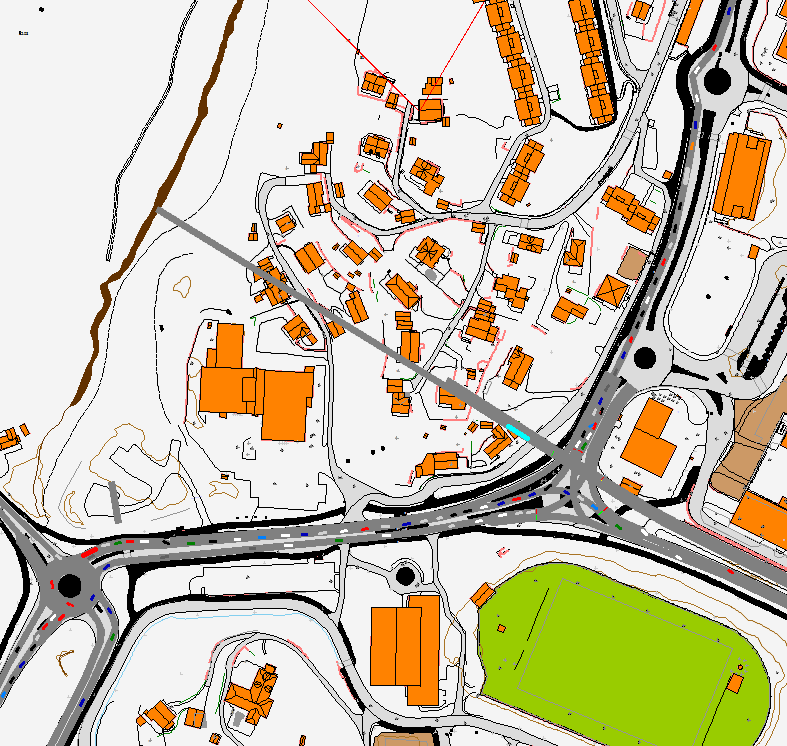 1.1 Figur 35 og figur 36 viser skjermbilde av ettermiddagsrushet. Figur 35. Skjermbilde av simulering for kryssområdene syd i Fyllingsdalen i ettermiddagsrushet.