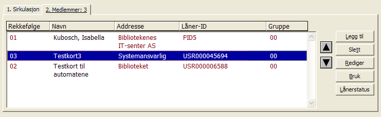 Når grunndataene er lagret, kan listen opprettes. Bytt til fanekort 2. Hvis den ansvarlige for sirkulasjonslisten er registrert som medlem på fanekort 1, vil vedkommende allerede opptre som medlem.