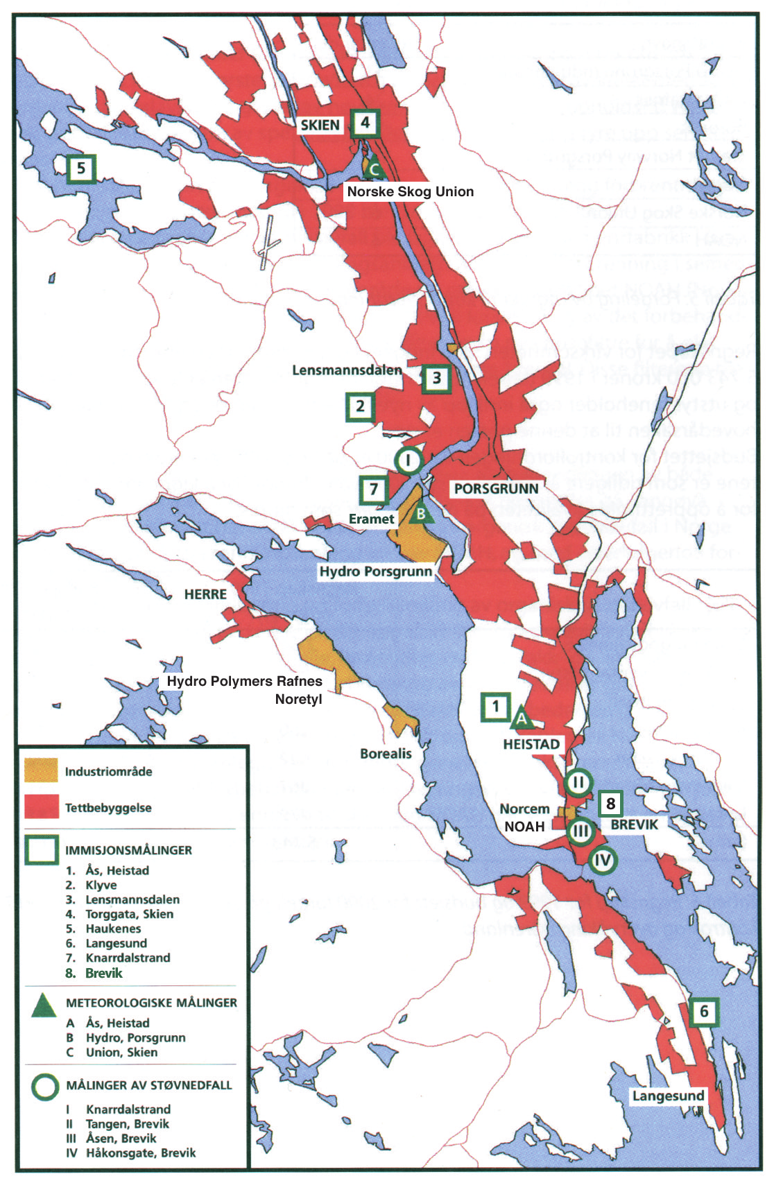 Årsrapport 2001 Seksjon for kontroll og overvåking i Grenland 9. Målestasjonene SFTs overvåkingsnett i Grenland dekker området fra Langesund til Norsjø.