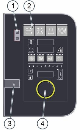 2 Oppbygning og funksjon 2.2 Kontrollpanelets oppbygning og funksjon Oppbygning og deler av kontrollpanelet for easytouch Pos.