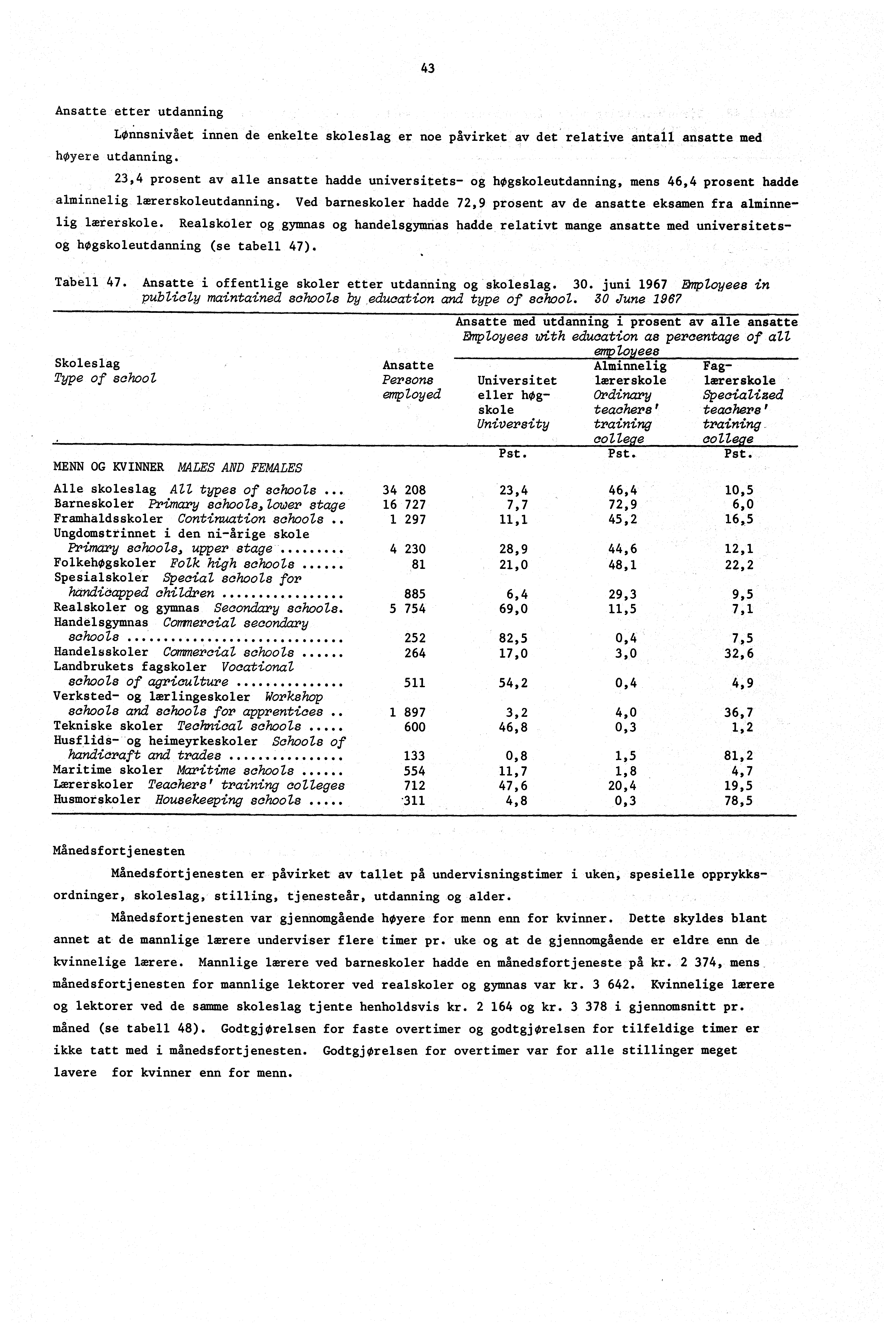 43 Ansatte etter utdanning... Lønnsnivået innen de enkelte skoleslag er noe påvirket av det relative antall ansatte med høyey e utdanning.
