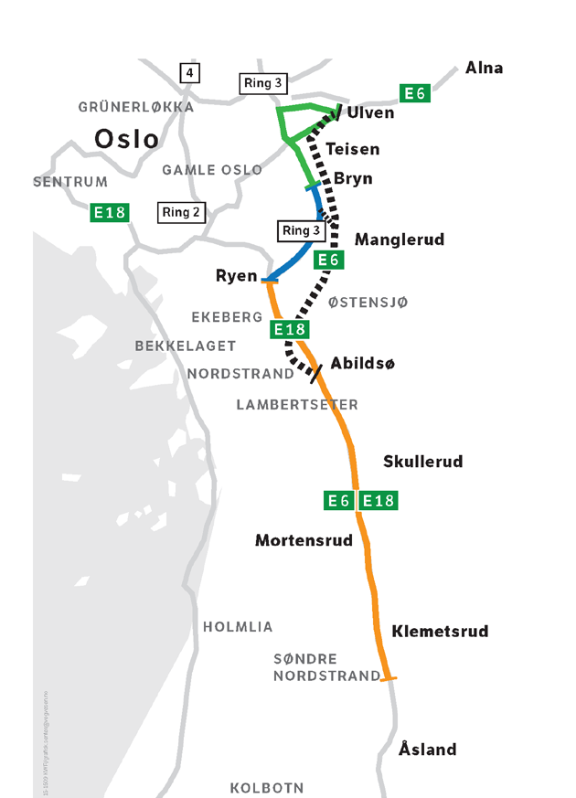 Etapper E6 Manglerudprosjektet er delt i 4