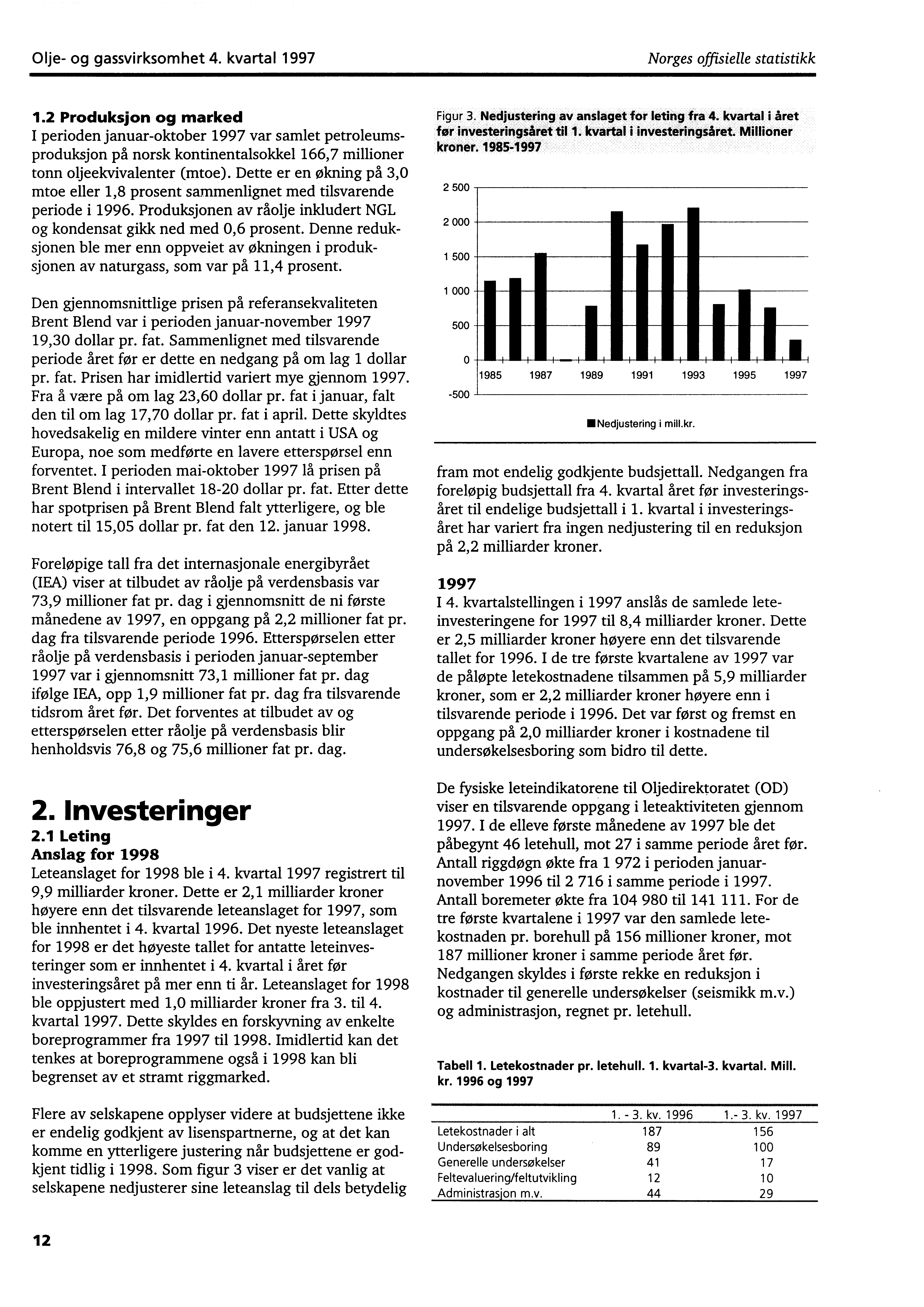 Olje og gassvirksomhet 4. kvartal 1997 Norges offisielle statistikk 1.