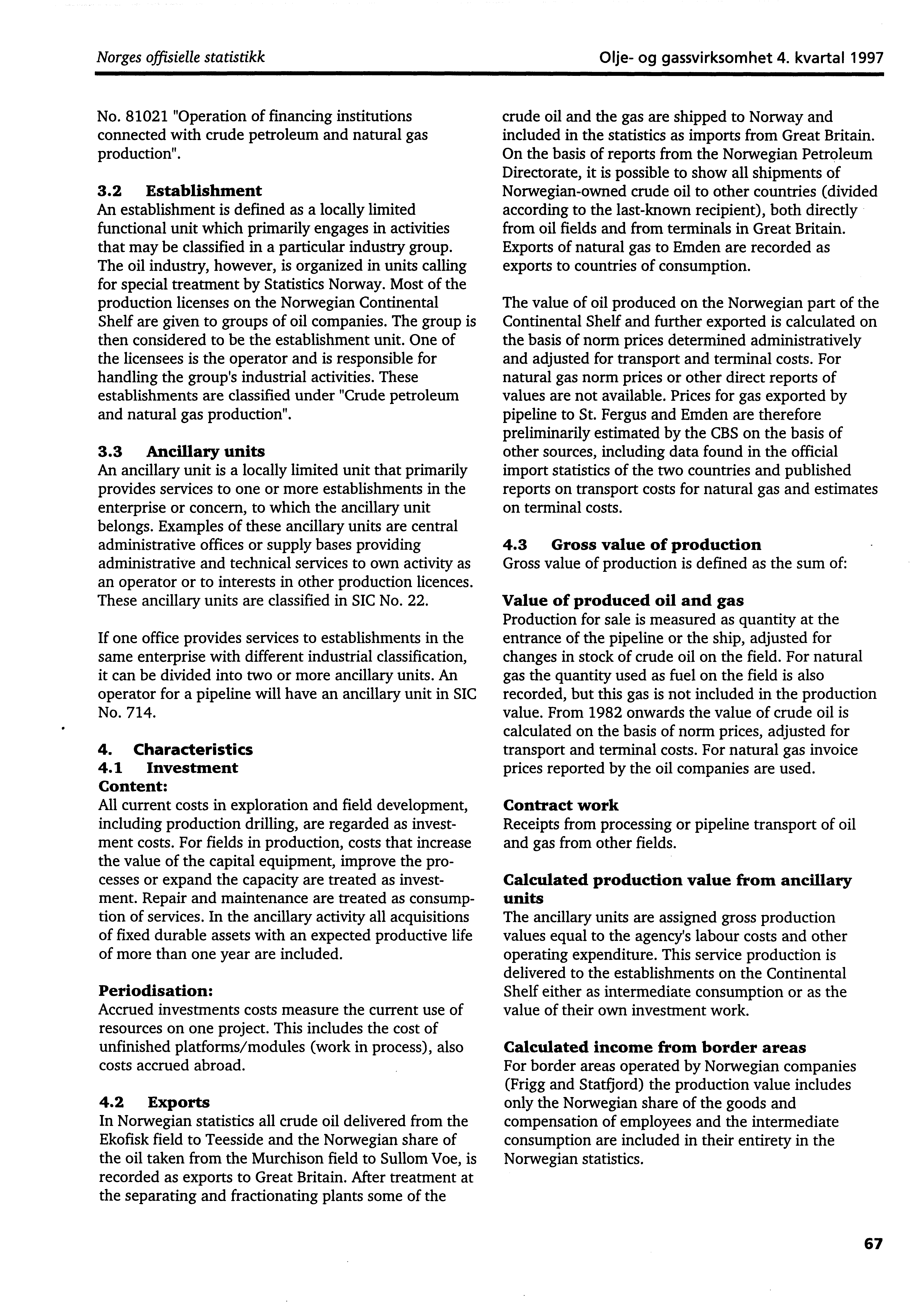 Norges offisielle statistikk Olje og gassvirksomhet 4. kvartal 1997 No. 81021 "Operation of financing institutions connected with crude petroleum and natural gas production". 3.