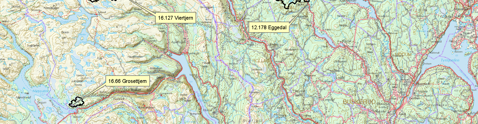 Side 3 Figur 2. Nedbørfeltene til målestasjonene (sort) og Rolvelva (rød). Målestasjonene En oversikt over nedbørfeltene til aktuelle sammenligningsstasjoner i området er gitt i Tabell 2.