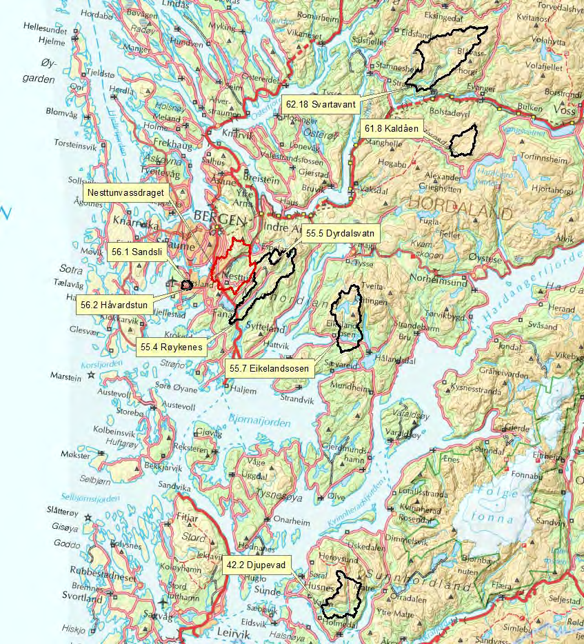 3. Hydrometriske stasjoner Det er ikke foreliggende data fra målestasjoner med vannføring/vannstand i Nesttunvassdraget. Andre nærliggende og lignende målestasjoner er derfor vurdert.