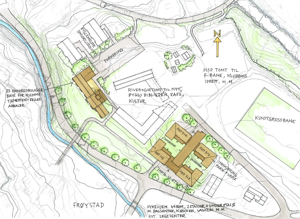 4. Frøystad - Sykehjem med omsorgsboliger på Frøystad + omsorgsboliger på Harestua Innledning Frøystad er i dag samlingssted for ulike kommunale funksjoner.