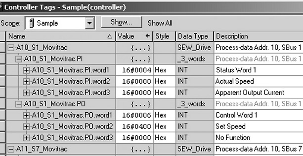 5 Prosjektering og igangsetting Eksempler på prosjektering i RSLogix 5 For å kopiere data fra den nye datastrukturen til driften, settes det inn CPS-kommandoer i "MainRoutine".