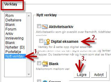 Digital eksamen verktøy i Fronter - veiledning for eksamensansvarlig Legge til Digital eksamen verktøy i Fronterrom For å opprette Digital eksamen i Fronterrom må du ha eierrettigheter i det aktuelle