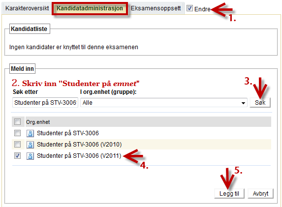 Bilde 3: Gi studenter tilgang til digital eksamen Verktøyet Digital eksamen 1.