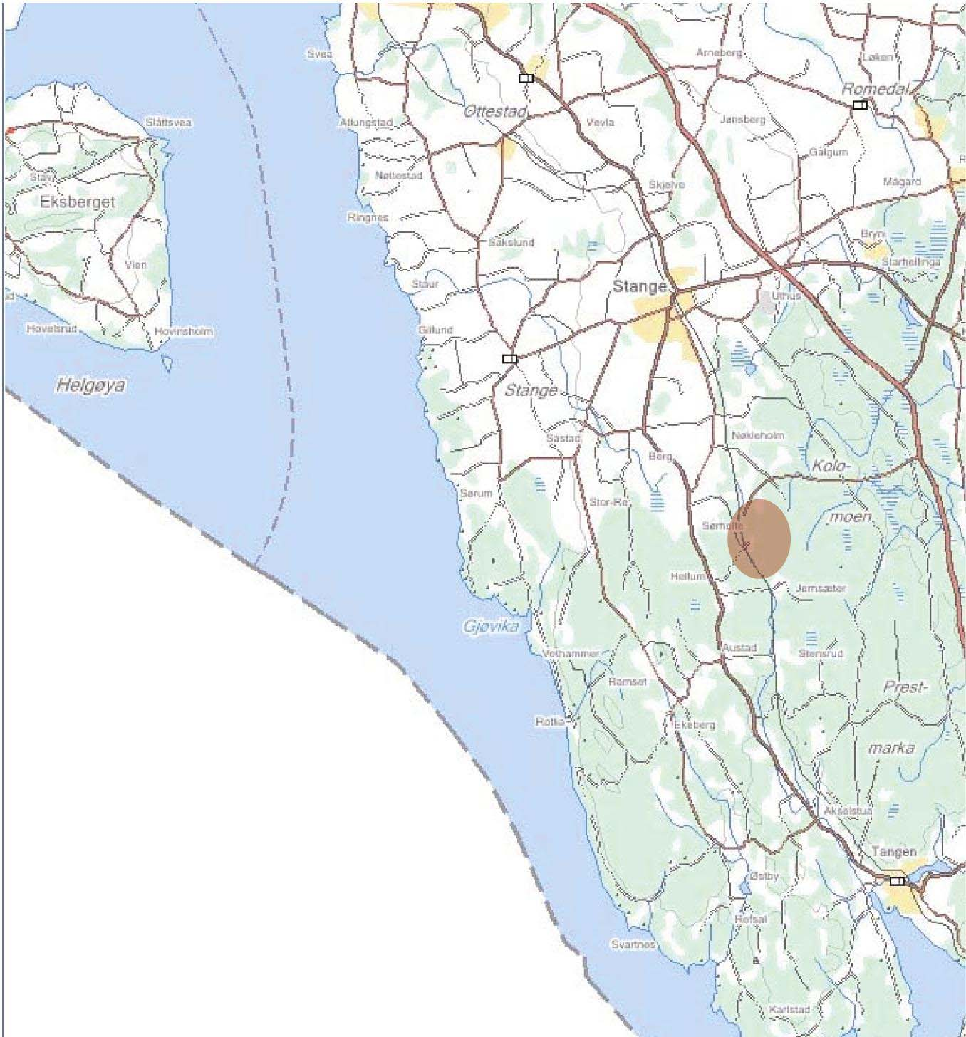 6.2 Planens geografiske avgrensning Planområdet ligger ca. 7 km sør for Stange sentrum og ca.