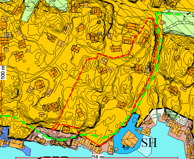PLANPROSESSEN Gjeldende planer Kommuneplan Området er avsatt til bebyggelse og anlegg, støysone, fremtidig kyststi. Plangrensen er vist med rød linje.