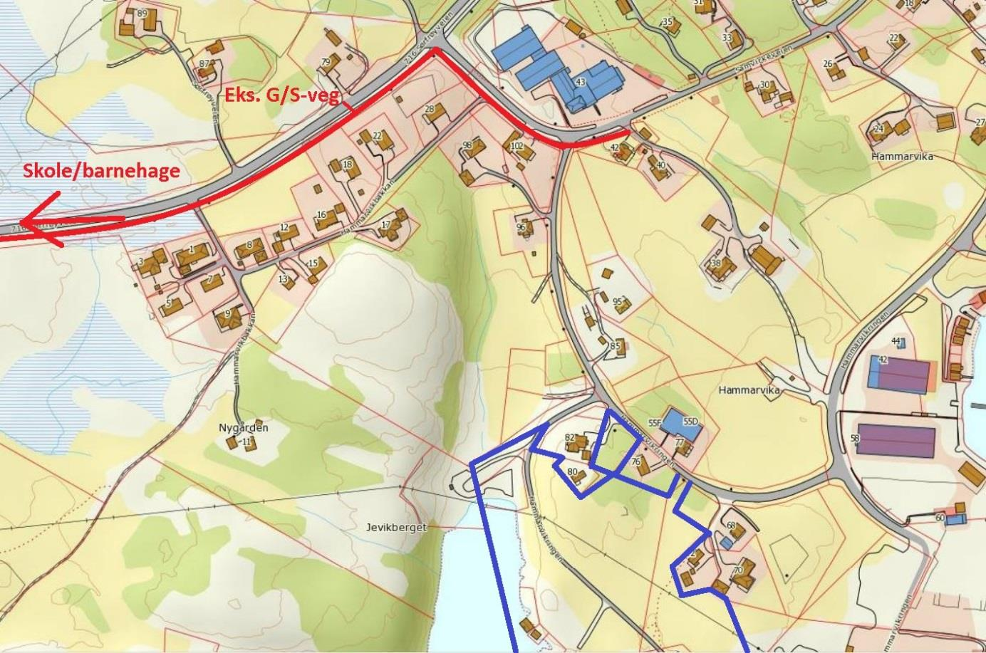 VIRKNING Trafikksikkerhet i nærområdet tiknytning til gang/sykkelveg Det er ikke etablert gang og sykkelsti i planområdet.