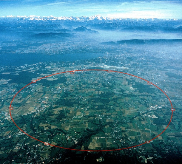 The Large Hadron Collider - LHC Befinner seg på grensen mellom Sveits og Frankrike, 27 km omkrets