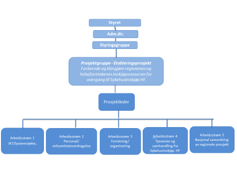 7 Prosjektorganisering Prosjektet organiseres slik figuren nedenfor viser : Styringsgruppe I dette prosjektet er styret i Sykehusinnkjøp HF styringsgruppe.