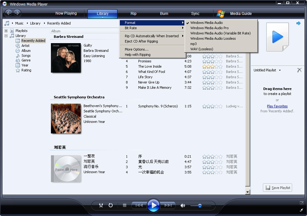 4.2.3 Rippe sanger fra en CD Hvis du vil overføre musikk fra en CD til spilleren, må du først opprette en digital kopi av musikken på datamaskinen. Dette kalles Ripping. 1 Start Windows Media Player.