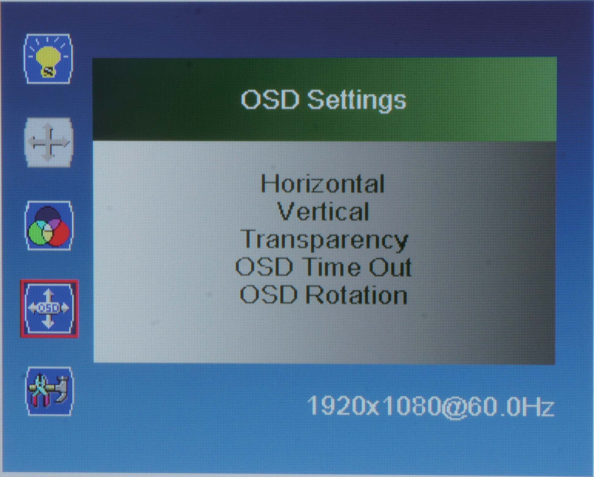 Sette opp skjermen 23 OSD setting (OSD-innstillinger)-menyen Trykk på MENU for å velge ett av følgende, og trykk deretter på " " eller " " for å velge ønsket nivå. Trykk på EXIT når du er ferdig.