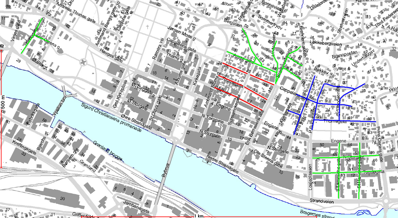 Det er flere gatestrekninger i Drammen der beboerparkering kan egne seg bedre enn boligsoneparkering. Dette vil spesielt gjelde i randsonen mellom det tetteste sentrum og mer rene boligområder.