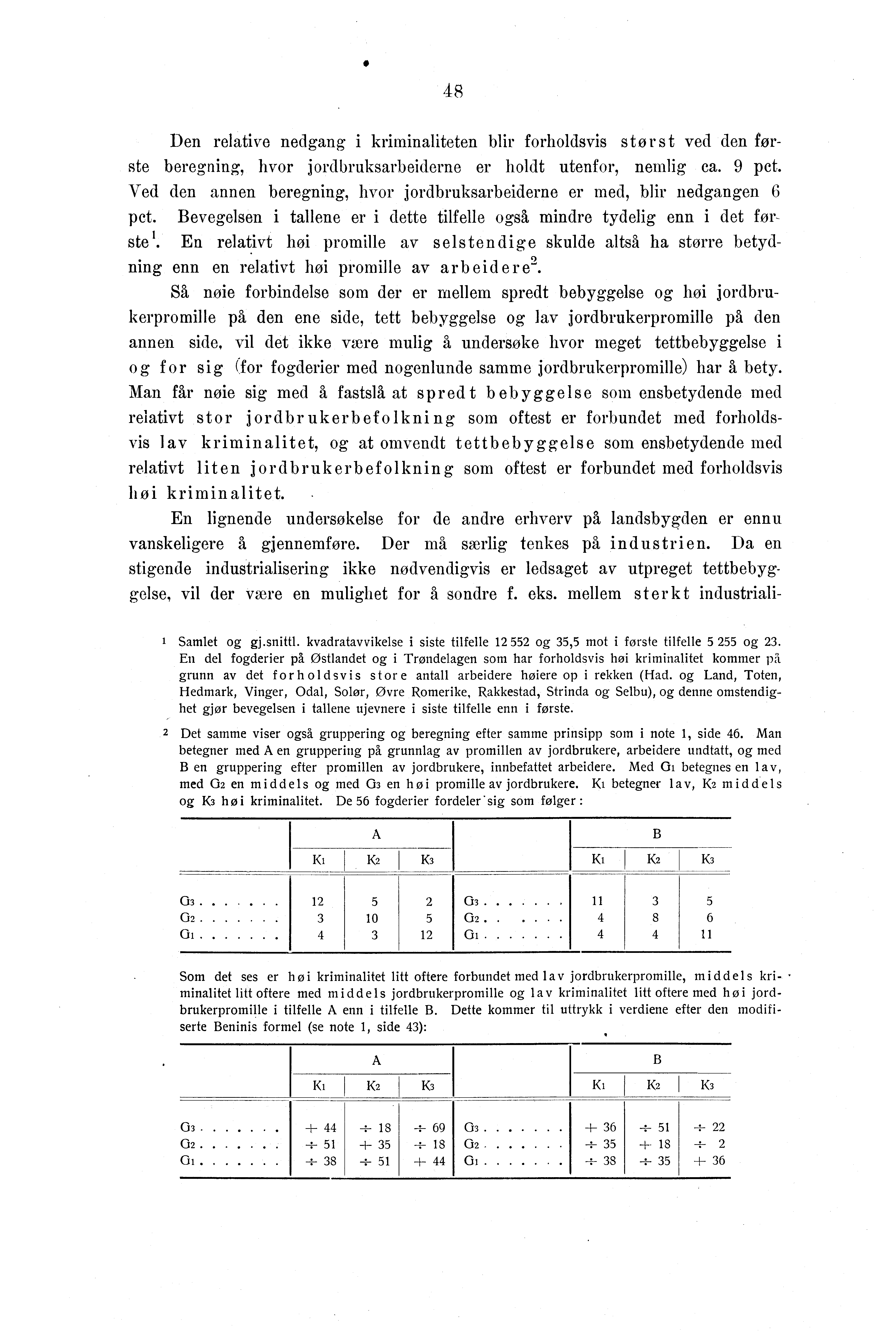 s Den relative nedgang i kriminaliteten blir forholdsvis størst ved den forste beregning, hvor jordbruksarbeiderne er holdt utenfor, nemlig ca. 9 pet.