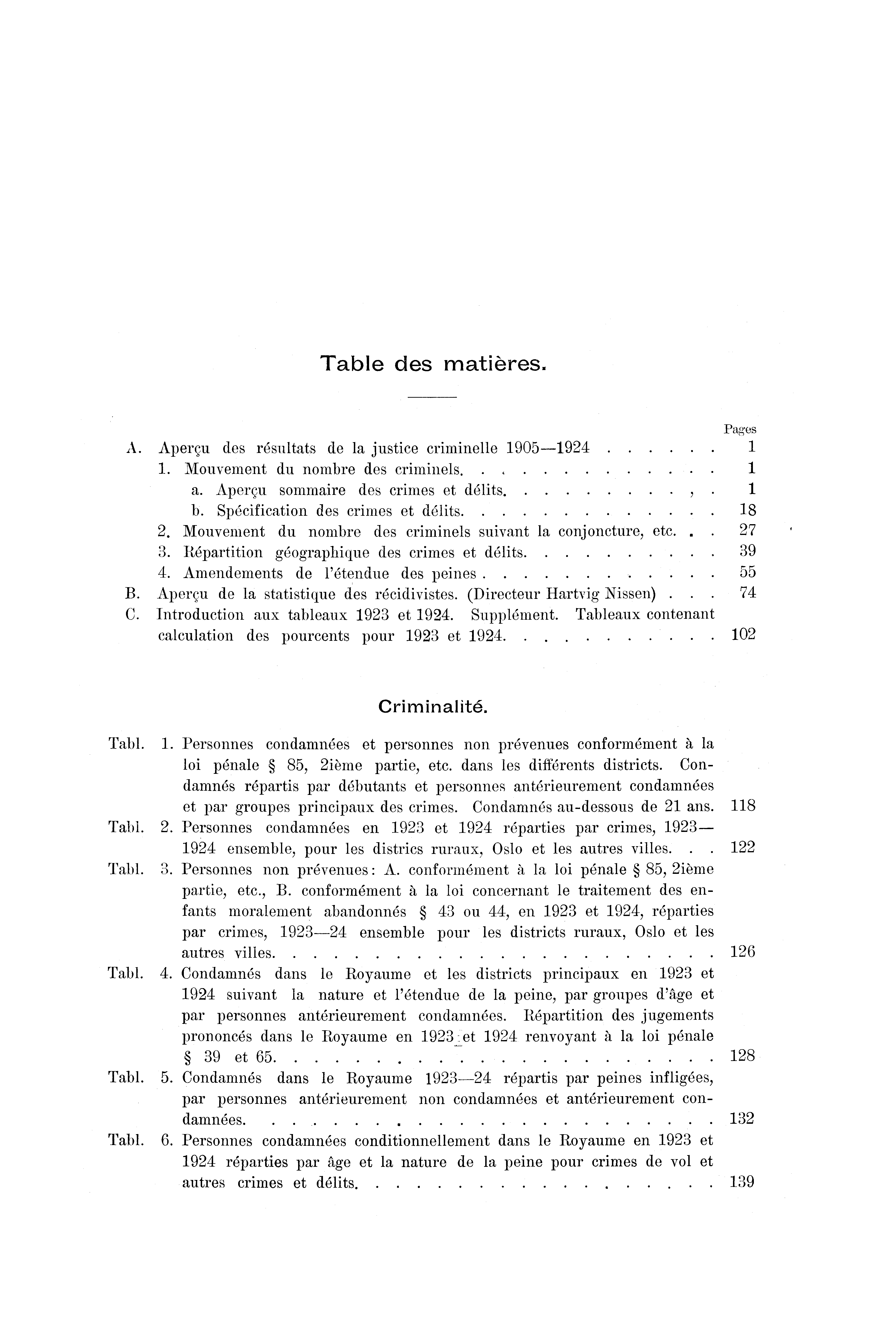 Table des matières. Pages A. Aperçu des résultats de la justice criminelle 90-9. Mouvement du nombre des criminels.. a. Aperçu sommaire des crimes et délits.. b. Spécification des crimes et délits 8.