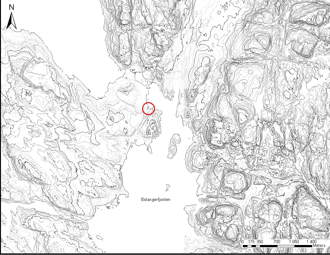 Steinalderboplass Kartet viser havnivået for ca 7000 år siden, da havet sto 35 meter høyere enn i dag. Hulvei ID 109933: Fra nordøst mot sørvest gjennom steinalderlokaliteten går det en hulvei.