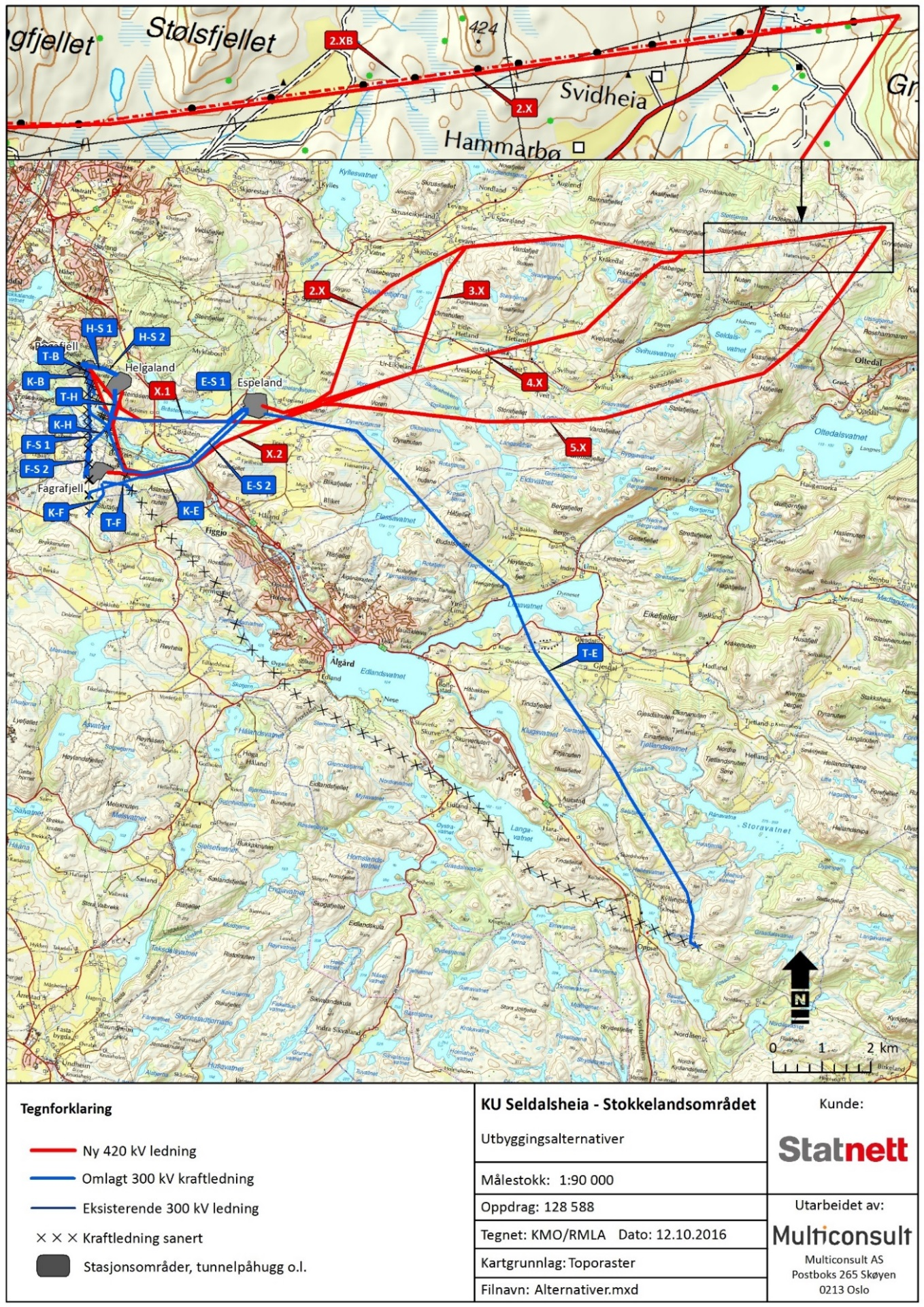 Statnett 2 Utbyggingsplaner Figur 2-1. Alternative traséer for ny 420 kv kraftledning (i rødt) mellom Seldalsheia i øst og Stokkeland i vest.