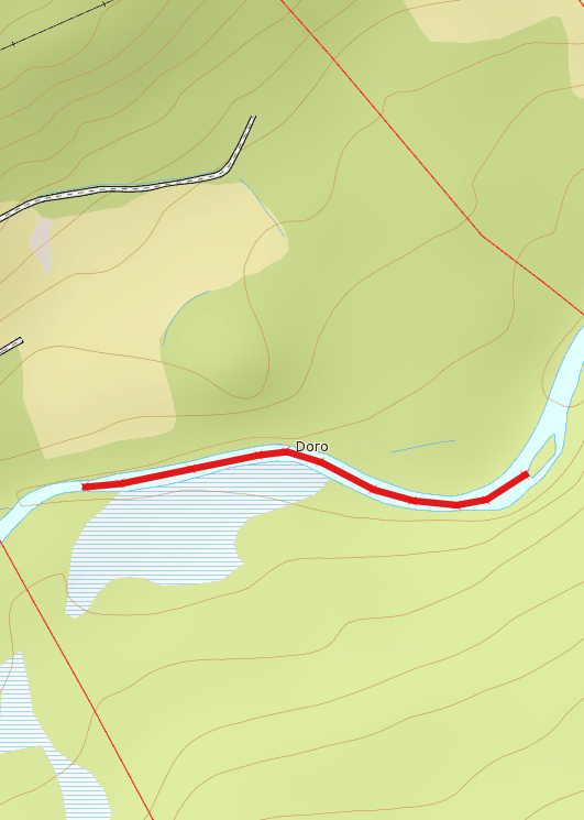 FIGUR 10: STASJON 1 I DORO Stasjon 1 Det ble gått 350 meter på en 15. min telling fra like oppstrøms E39 (Figur 10).