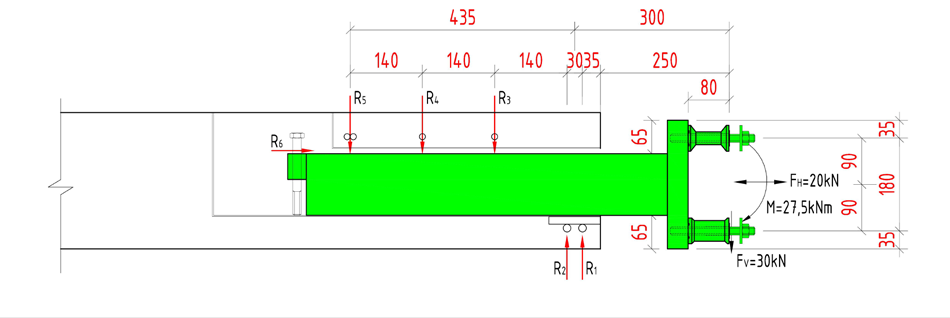 Figur 1: Snitt for beregning av bruddlaster. FORUTSETNINGER Forankringsarmering forutsettes plassert som vist.