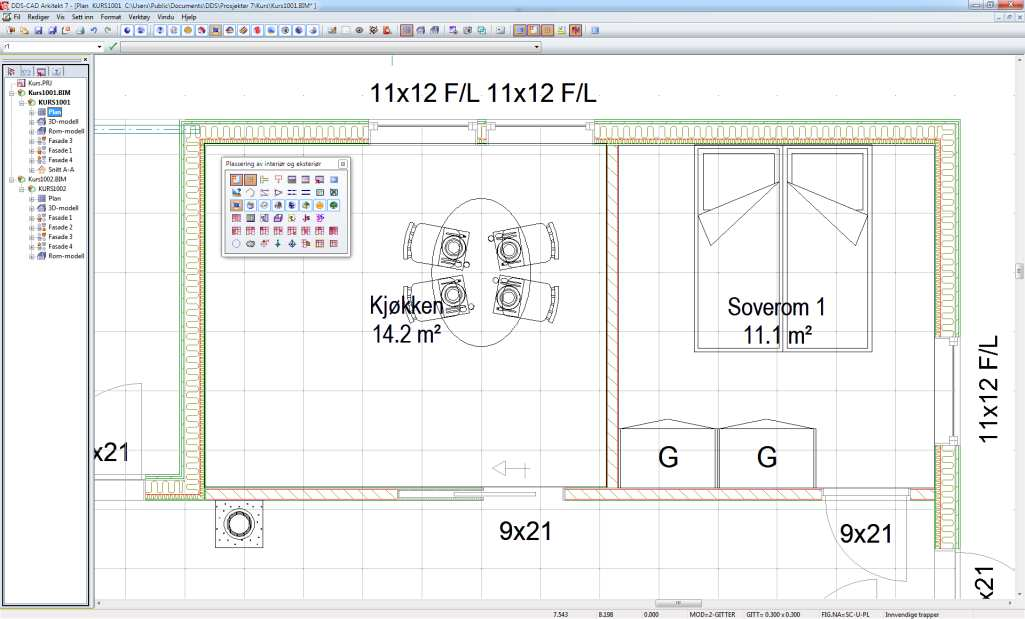 30.01.2012 Kapittel 10... 5 DDS-CAD Arkitekt innføring i versjon 7 Romdefinisjon Dialogboksen for romdefinisjon vises og her kan det velges tekst i listen.