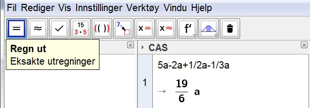 29 Faktoriser 6x 11xy 10 y 2 2 NB! Legg merke til mellomrommet mellom x og y. Her kan du alternativt bruke *. Hvis ikke, vil GeoGebra oppfatte xy som en variabel. 2 Faktoriser x 5.