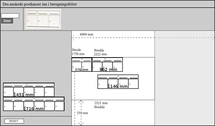 tekstboksen. Utregningen (bredde / 10)*1.5 gir et resultat som er bredden på veggen i forhold til modellen.