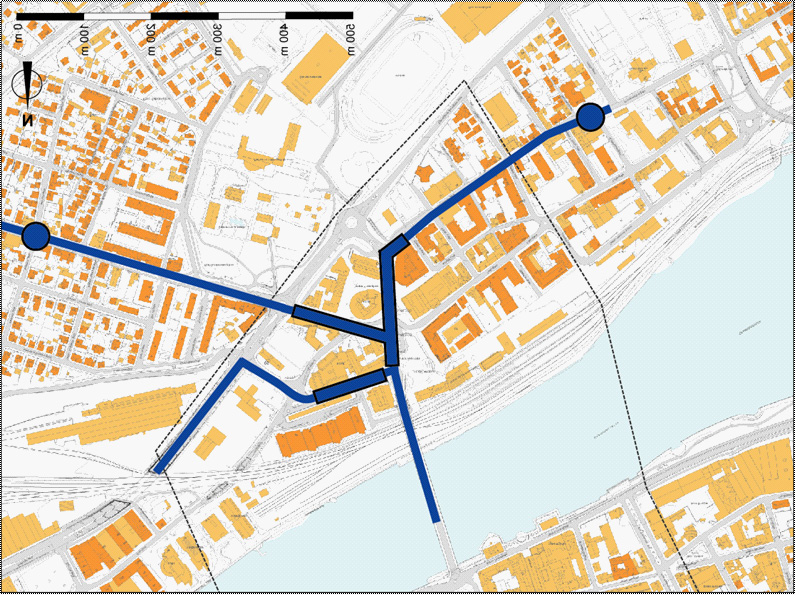 6.6 Alternativ 4 Beskrivelse av løsningen Busstrafikken avvikles i egne kjørefelter: På Bybrua På Strømsø Torg (med 2 kollektivfelt) I Konnerudgatas forlengelse over Torgeir Vraas plass I sørøstre