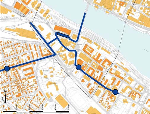 Løsning 0-alternativet Alternativ 1; Etablering av gateterminal i Jernbanegata Alternativ 2; Etablering av gateterminal i Konnerudgatas forlengelse Alternativ 3; Fire felt over Strømsø torg og