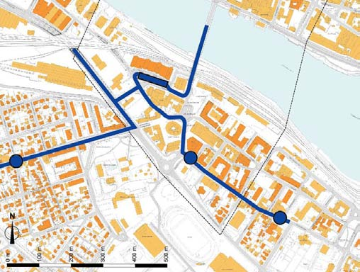 0-alternativet Alternativ 1; Etablering av gateterminal i Jernbanegata Alternativ 2; Etablering av gateterminal i Konnerudgatas forlengelse Alternativ 3; Fire felt over Strømsø torg og gateterminal i