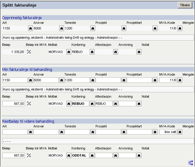 SPLITTING AV FAKTURA Brukarrettleiing til fakturabehandling.