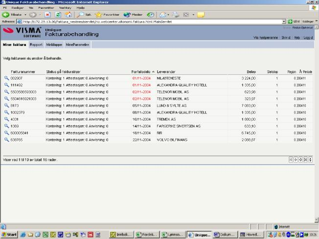 Skriv inn Brukarnamn og Passord Trykk eller Enter Du får nå opp et bilde som viser innscanna fakturaer, som er klare til kontering - Mine
