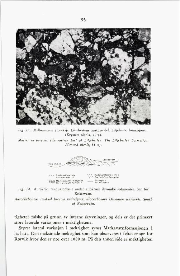 93 Fig. 13. Mellommasse i breksje. Litjehestens austlige del. Litjehestenformasjonen. (Kryssete nicols, 3 5 x). Matrix in breccia. The easiern part of Litjehesten. The Litjehesten Formation.