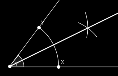 NIVÅ D Når du skal halvere en vinkel, bruker du denne egenskapen: Slik kan du konstruere: 1. Vi satte passerspissen i vinkelens topp-punkt og slo en bue (blå). 2.